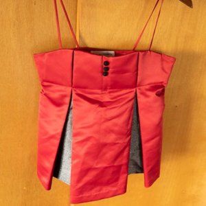 Nuj Novakhett Thai Red Satin w Silver Double Pleats Top womens 8